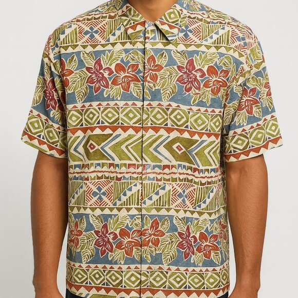 Croft & Barrow Aloha Shirt Floral Aztec Print Short Sleeve Button Up Resort Wear - Picture 1 of 9